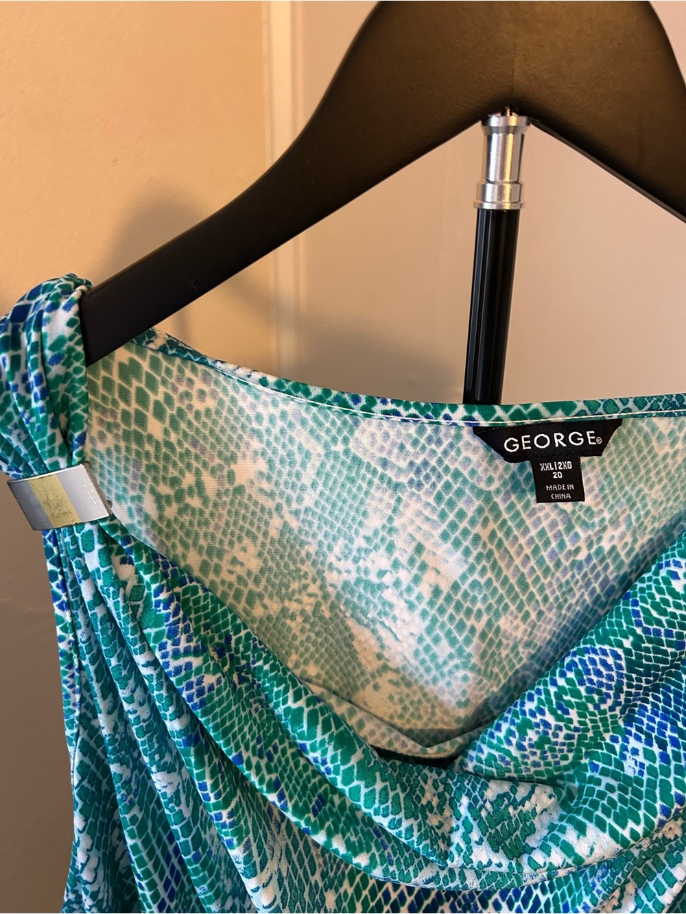 George Teal and Blue One-Shoulder Cowl Neck Dress - Picture 2 of 10